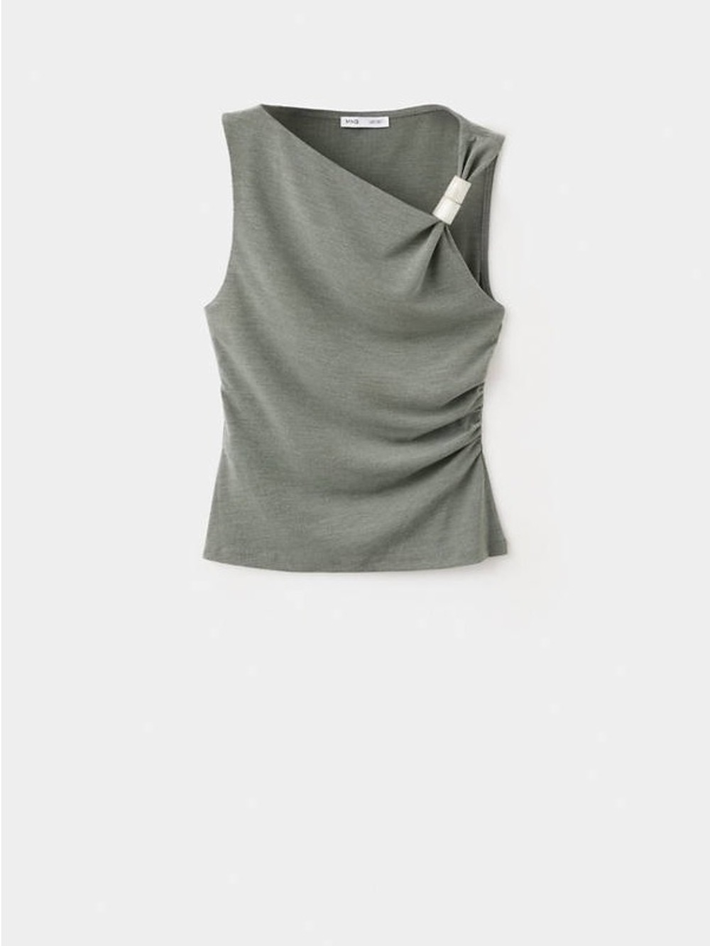 Mango Olive Green Asymmetric Ruched Tank with Accent